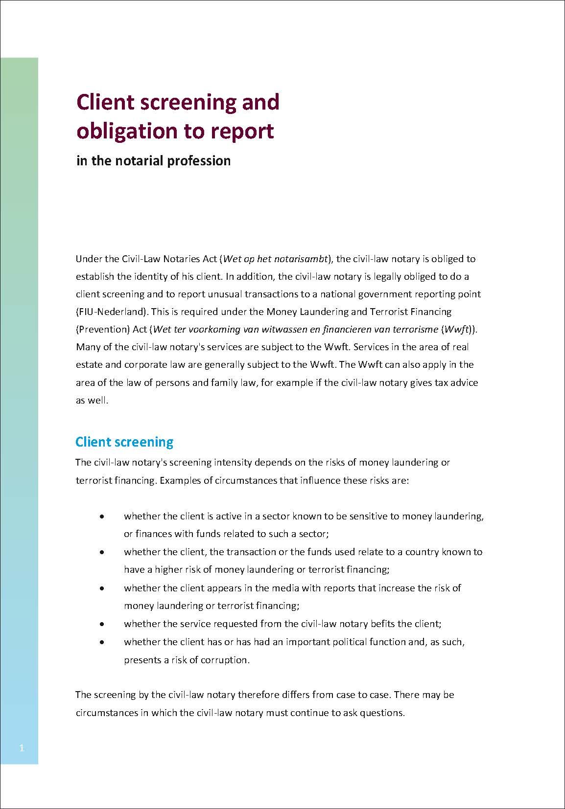 Brochure client screening and obligation to report