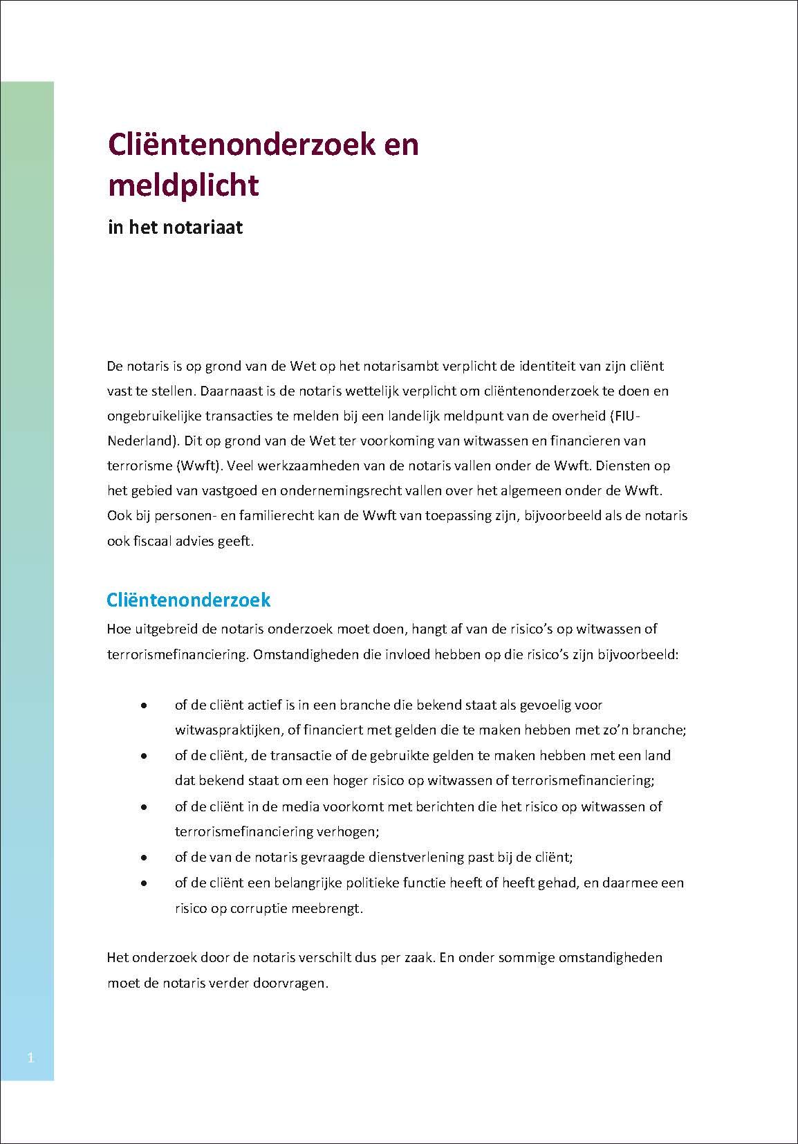 Brochure cliëntenonderzoek en meldingsplicht in het notariaat